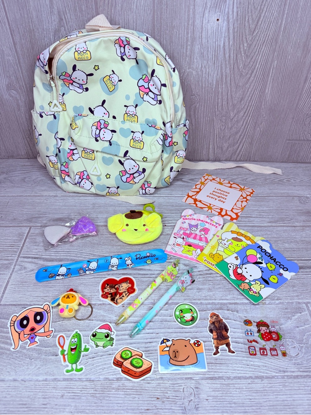 Sanrio Pochacco & Pompompurin backpack bundle stickers pens coin purse and more